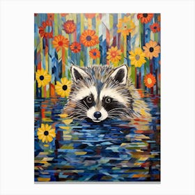 A Raccoons Swimming Lake In The Style Of Jasper Johns 1 Canvas Print