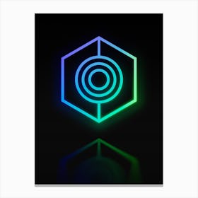 Neon Blue and Green Abstract Geometric Glyph on Black n.0433 Canvas Print