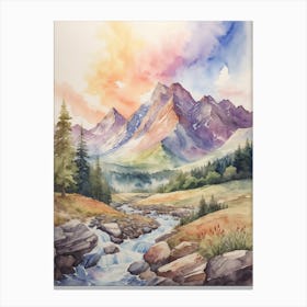 Watercolor Of A Mountain Stream Canvas Print