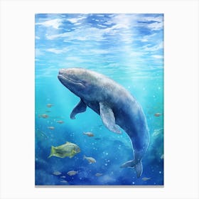 Whale In Ocean Realistic Watercolour 3 Canvas Print