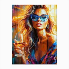 Female With A Glass Of Golden Wine 2 Canvas Print