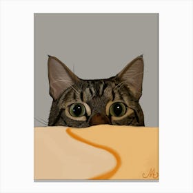 Cat Peeking Out Of Bed Canvas Print