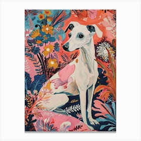 Floral Animal Painting Dog 1 Canvas Print