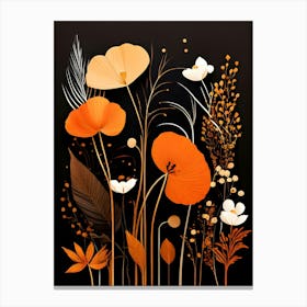 Orange Flowers On Black Background 1 Canvas Print