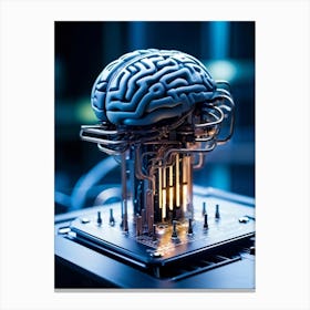 A Futuristic Ai Chip Represented By A Cybernetic Brain Pulsing With Life Adorned With Glowing Circu 2 1 Canvas Print