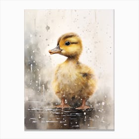 Duckling In The Rain Watercolour 2 Canvas Print