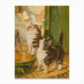 Vintage Two Kittens In A Pot Canvas Print