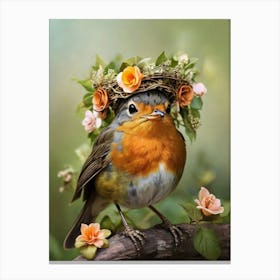 Robin In A Crown Canvas Print