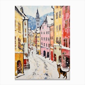 Cat In The Streets Of Innsbruck   Austria With Snow 2 Canvas Print