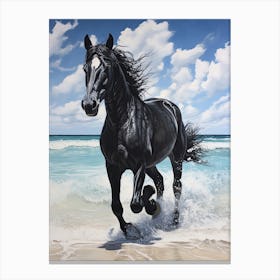 A Horse Oil Painting In Pink Sands Beach, Bahamas, Portrait 4 Canvas Print