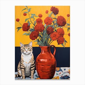 Marigold Flower Vase And A Cat, A Painting In The Style Of Matisse 2 Canvas Print