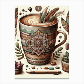 Coffee Cup With Feathers Canvas Print