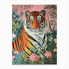 Floral Animal Painting Tiger 4 Canvas Print