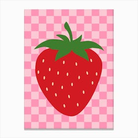 Checkered Strawberry Retro Fruit Pink And Red Canvas Print