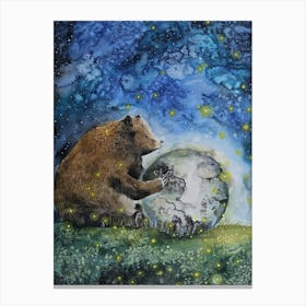 Bear With Moon Canvas Print