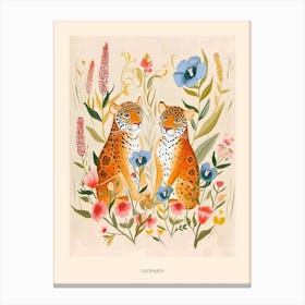 Folksy Floral Animal Drawing Leopard 5 Poster Canvas Print