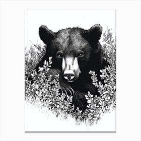 Malayan Sun Bear Hiding In Bushes Ink Illustration 1 Canvas Print