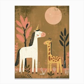 Unicorn & Giraffe Friend Muted Pastel 1 Canvas Print