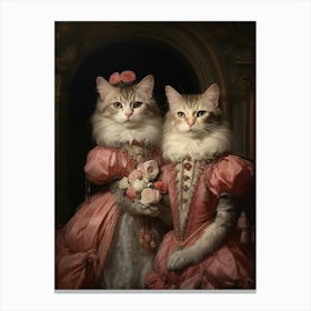 Two Cats In Pink Blush Medieval Cats Rococo Style Canvas Print