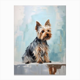 Yorkshire Terrier Dog, Painting In Light Teal And Brown 3 Canvas Print