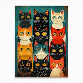 Cats In A Row 1 Canvas Print