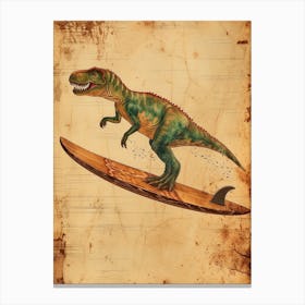 Vintage Allosaurus Dinosaur On A Surf Board 2 Canvas Print