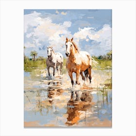 Horses Painting In Okavango Delta, Botswana 3 Canvas Print