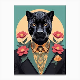 Floral Black Panther Portrait In A Suit (27) Canvas Print