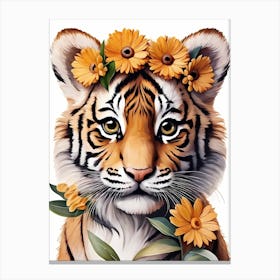 Baby Tiger Flower Crown Bowties Woodland Animal Nursery Decor (15) Canvas Print