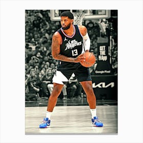 Paul George Of The La Clippers Handles The Ball During The Game Against The Dallas Mavericks Canvas Print