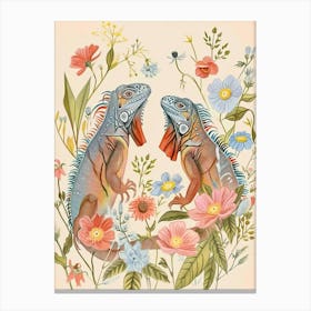 Folksy Floral Animal Drawing Iguana 1 Canvas Print