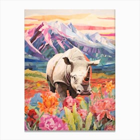Colourful Patchwork Rhino 4 Canvas Print