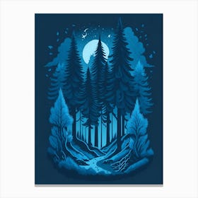A Fantasy Forest At Night In Blue Theme 64 Canvas Print