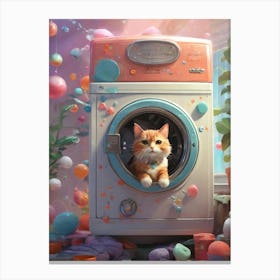 Cat In Washing Machine 18 Canvas Print