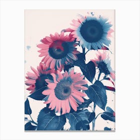 Blue And Pink Sunflowers Canvas Print