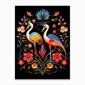 Folk Bird Illustration Crane 2 Canvas Print