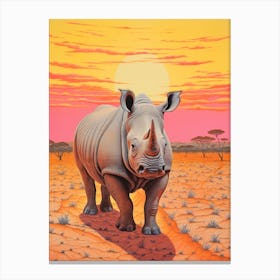 Rhino In The Sunset Realistic Illustration 3 Canvas Print