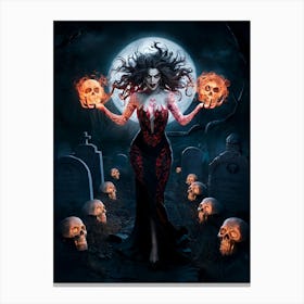 Sexy Gorgeous Witch with Fireballs Painting #6 Canvas Print