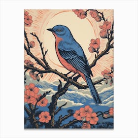 Vintage Bird Linocut Eastern Bluebird 1 Canvas Print