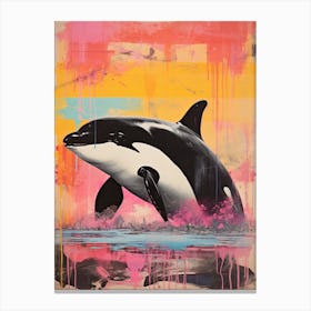 Orca Whale Pop Art Risograph Inspired 1 Canvas Print