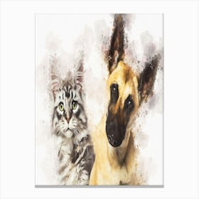 Belgian Shepherd Dog And A Cat Canvas Print