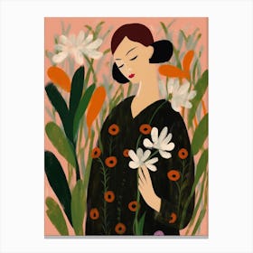 Woman With Autumnal Flowers Lily Of The Valley 2 Canvas Print