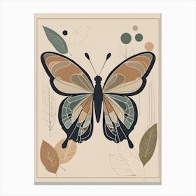 Boho Minimalist Butterfly with Leaves v1 Canvas Print