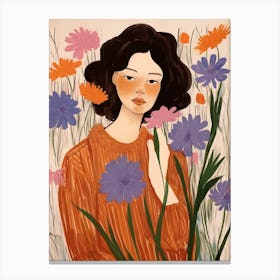 Woman With Autumnal Flowers Cornflower 2 Canvas Print