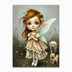 Fairy Girl with cute puppies Canvas Print