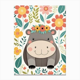 Floral Baby Hippo Nursery Illustration (38) Canvas Print