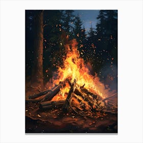 Campfire In The Forest Canvas Print