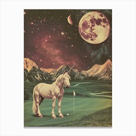 Unicorn On A Golf Green Retro Collage Canvas Print