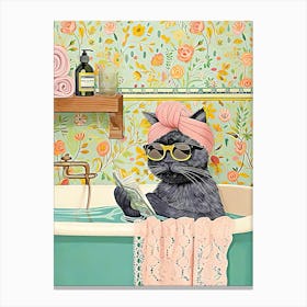 Cat reading in the bathtub Canvas Print