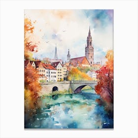 Bern Switzerland In Autumn Fall, Watercolour 3 Canvas Print